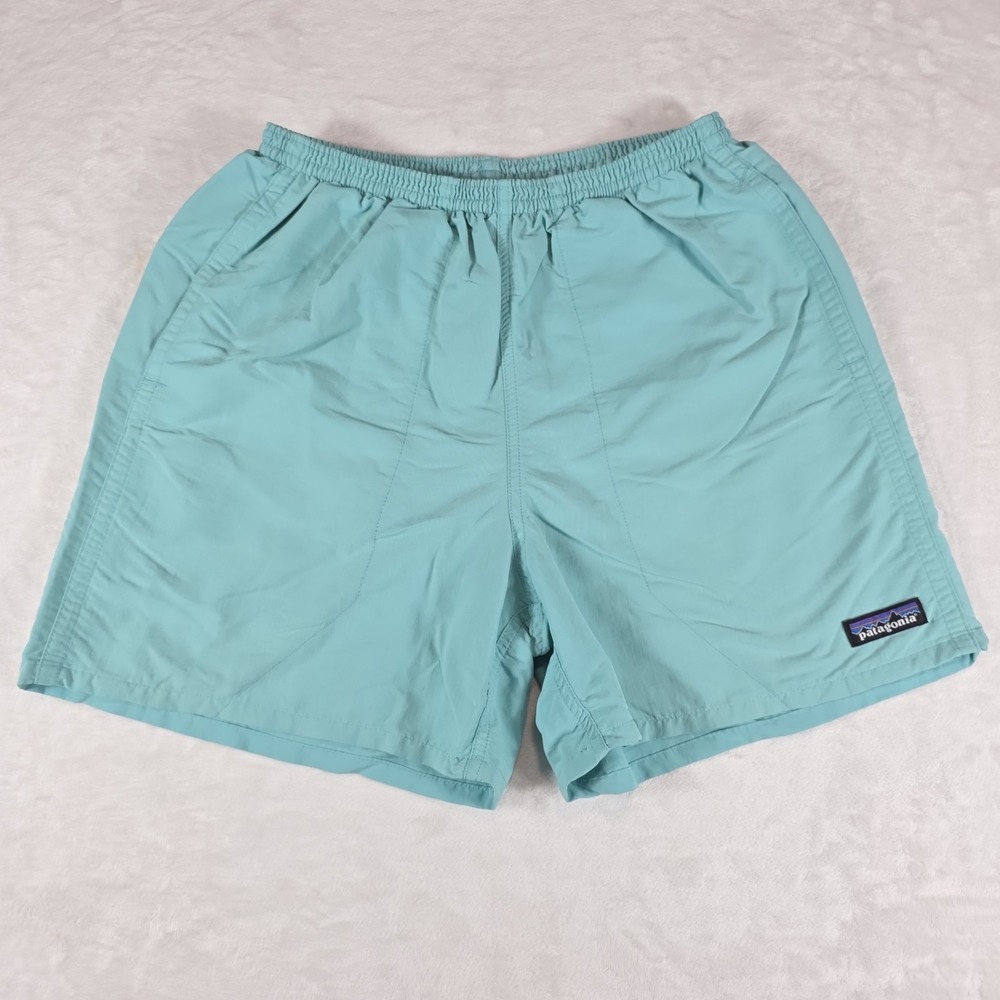 Patagonia Baggies Blue Green Shorts 5" Inseam Mens Small Pockets Lined Beach